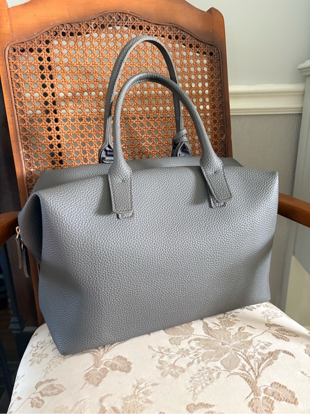 Elegant Gray Vegan Leather Tote Bag - Structured Top-Handle
